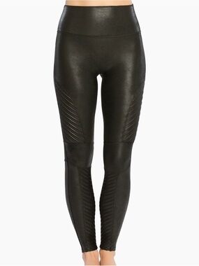 Spanx Black Faux Leather Moto Leggings